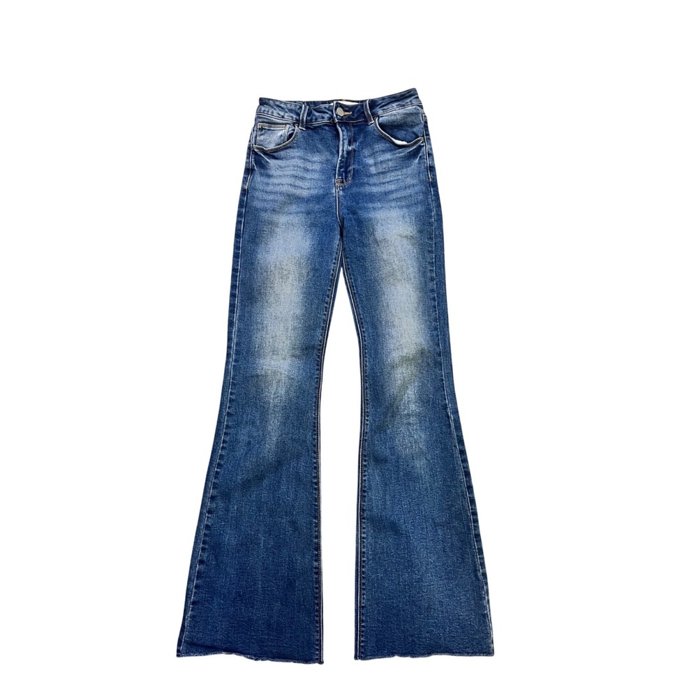 Risen Jeans Womens Blue High Rise Flare Wide Leg Raw Hem Denim RDPSize 3/26 - Picture 3 of 15